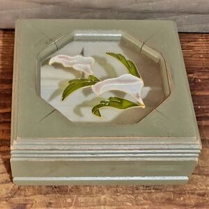 Wooden Jewelry Box ~ Oregano Color with Glass top ~ Shabby Cottage Chic
